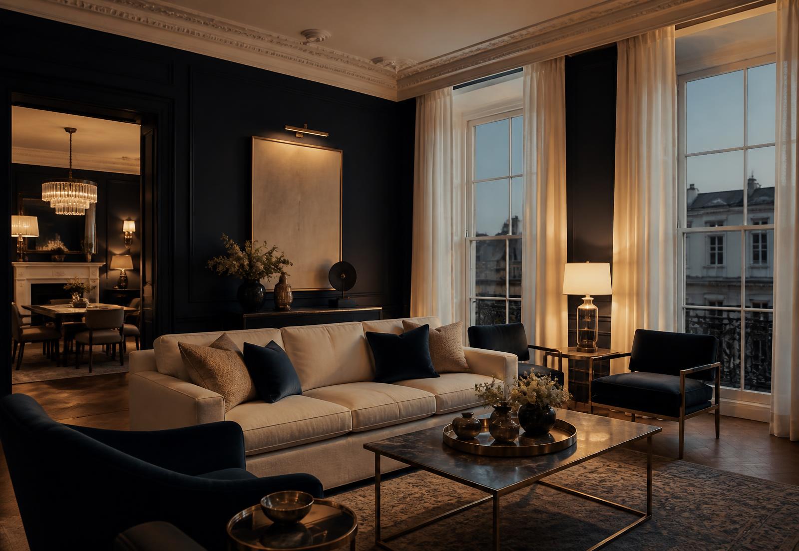 Elegant navy and cream living room in a professionally managed London home